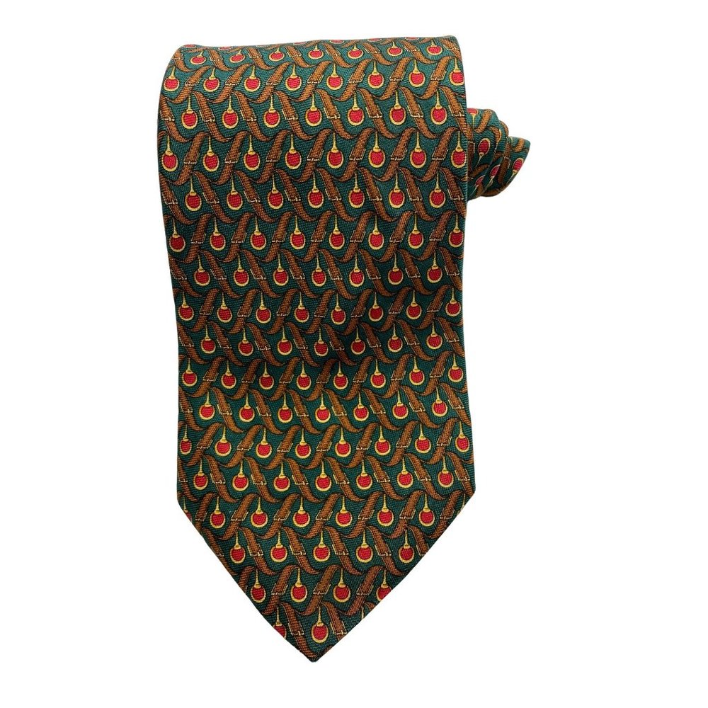 Brooks Brothers Silk Neckie Green Red Belt Buckle Pattern